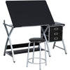 Adjustable Drafting Table Drawing Station Desk Board Storage Drawers w/ Stool