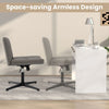 PU Leather Upholstered Armless Cross Legged Office Desk Chair No Wheels(Grey)