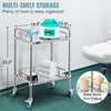 2-Tier Lab Rolling Cart Medical Trolley Stainless Steel Cart w/ Fence