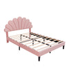 Double Bed 135x190 cm Velvet Upholstered Platform Bed Frame with Headboard Pink