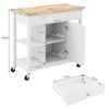 Mobile Kitchen Island Cart Rolling Kitchen Island w/ Rubber Wood Top (White)