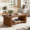 120cm Solid Wood Coffee Table, Rustic Rectangular Center Table for Living Room