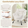 Upholstered Sherpa Reading Chair Accent Sofa Chair Set w/Footrest-Beige