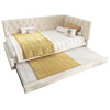 3ft Single Velvet Daybed with Trundle Bed, Upholstered Sofa Bed 90x190cm Beige