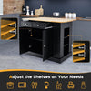 Kitchen Island Storage Cupboard W/Drop Leaf Countertop Side Racks 2-Door Cabinet