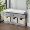 Shoe Storage Cabinet Hallway Bench Stool w Seat Cushion 3 Rattan Basket 3 Drawer