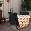Firewood Storage Holder with Canvas Tote Carrier & Heavy-Duty Metal Frame