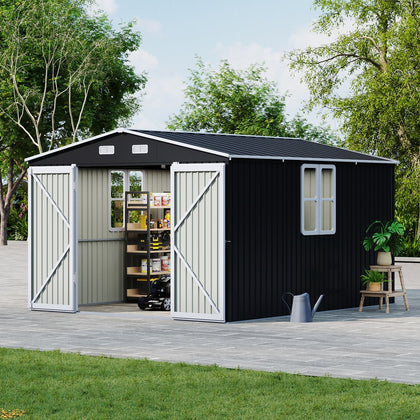 12 x 10ft Outdoor Garden Storage Shed for Backyard PatioLockable, Double Windows