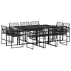 11 Piece Garden Dining Set Black Poly Rattan H8I7
