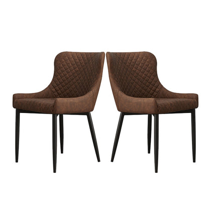 2x Faux Leather Dining Chairs Padded Seat Kitchen Office Chair Brown Vintage