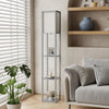 Floor Lamp with Storage Shelf Standing Light Linen Shade Bedroom Livingroom Wood