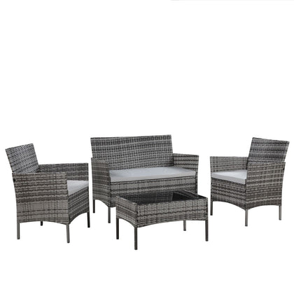 4 Piece Rattan Garden Furniture Set Table Chairs Wicker Ship to All Locations