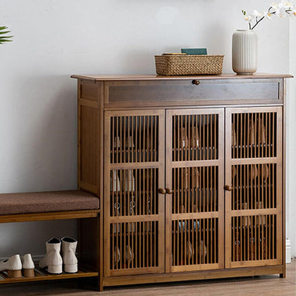 4 Tier Wooden Shoe Rack Storage Shelf Unit Cabinet Organiser Footwear Stand Door