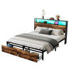 DOUBLE METAL BED FRAME WITH LED, CHARGING STATION, STORAGE HEADBOARD AND DRAWERS
