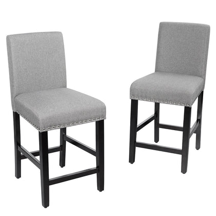 2Pcs Bar Stool Upholstered Fabric Pub Stools Counter Height Stools Dining Chairs