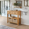 Solid Oak Console Table With 2 Seagrass Storage Draws Pre Assembled