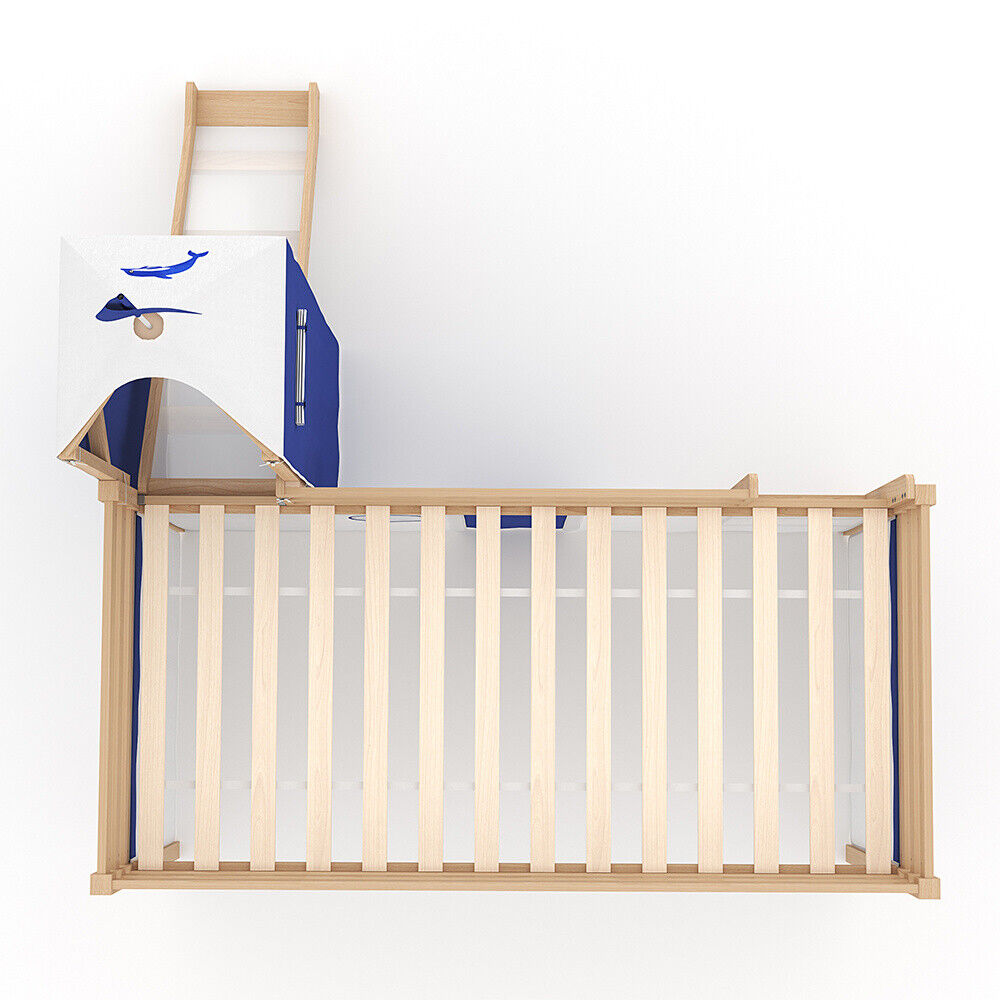 Children Kids Castle Single Bed Cabin Loft Pine Wood With Ladder Slide Tent