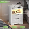 Nightstand White RGB Cabinet LED Modern Bedside Drawers Matte Table UK Socket