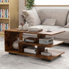 Coffee Table 3-Tier Wooden Geometric Storage Center Rustic Brown Modern Table