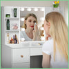Wood Dressing Table Vanity Set Make up Desk with Dimmable LED Light Mirror Stool