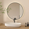 Heilmetz Black Round LED Bathroom Mirror With Warm Backlit Lights Clock Demister