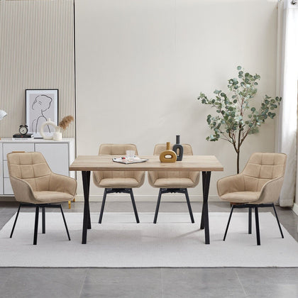 2x Swivel Faux Leather Dining Chairs Padded Seat Dining Room Chair Beige Modern