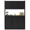 Tall Kitchen Display Cabinet 120x35x167cm with LED Lighting, Glass Doors, Black