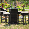 5 Piece Rattan Bar Set Outdoor Wicker Bar Table 4 Bar Stools 4 Seat Cushions