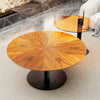 Set of 2 Nesting Coffee Table Round Glass Splicing Wood Grain Tabletop End Table