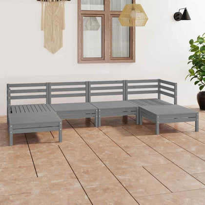 6 Piece Garden Lounge Set Grey Solid Wood Pine