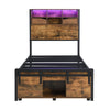 Double Bed Frame Industrial Metal Platform Bed with Headboard & Storage Space