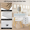 Dressing Table LED Round Mirror Vanity Glass Top Make up Desk Stool Cabinet Set