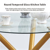 2x White Faux Leather Dining Chairs&Round Clear Glass Dining Table Golden Legs