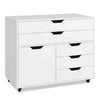 Rolling Lateral File Cabinet Printer Stand 5-Drawer Chest with Door-White