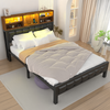 Double Bed Frame Industrial Metal Platform Bed w/ LED Headboard and Footboard UK