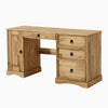 Solid Pine Computer Desk Home Office Table with 1 Door 3 Drawers Storage Waxed