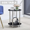 2 Tier Round Black Tempered Glass Sofa Side End Table Bedside Table with Storage