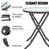 Brown Folding Round Glass Table Garden Patio Balcony Dining Table Furniture 60cm