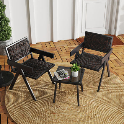 3 Pieces Patio PE Wicker Bistro Set with Quick-Drying Foam-Mix Brown