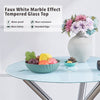 Round White Marble Tempered Glass Dining Table Silver Chromed Legs Dining Room