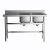 Stainless Steel Sink Double Bowls Kitchen Wash Basin w/ Left Platform Work Table