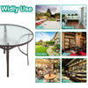 Brown 105cm Garden Table Round Tempered Glass Top Dining Table with Parasol Hole