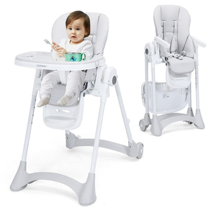 Adjustable Toddlers High Dining Chair Foldable Baby Highchair w/Double Trays