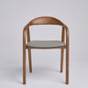 Copenhagen Dining Chair Grey PU Vegan Leather Padded Seat Walnut Curved Frame