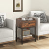 Industrial Bedside Table Accent End Table w/Charging Station-Coffee