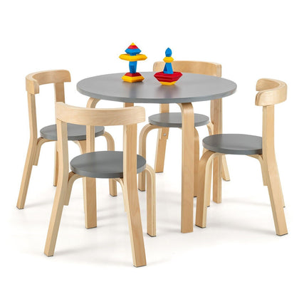 5-Piece Kids Table and Chair Set Children Wooden Activity Table 4 Curved Chairs