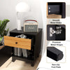 Modern Bedside Table Rattan Nightstand with Storage Drawer-Black