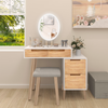 Dressing Table Vanity Set with Dimmable LED Light Mirror Stool Cabinet Wood