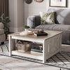 Wood Coffee Table with Storage Square for Living Room Modern Rustic Washed Grey