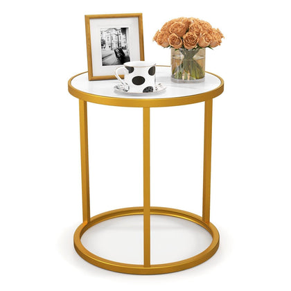 Marble Top Round Side Table Modern Sofa End Table Home Accent Bedside Table